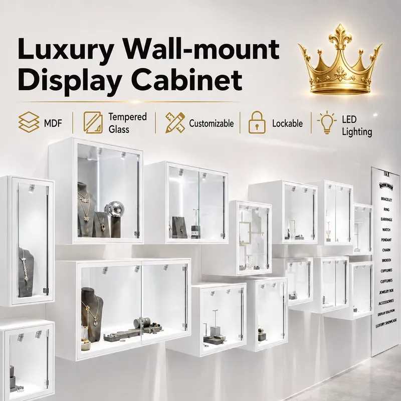 Jewelry Store For Watches - Maßgefertigte weiße wandmontierte LED-Vitrine für Schmuck,