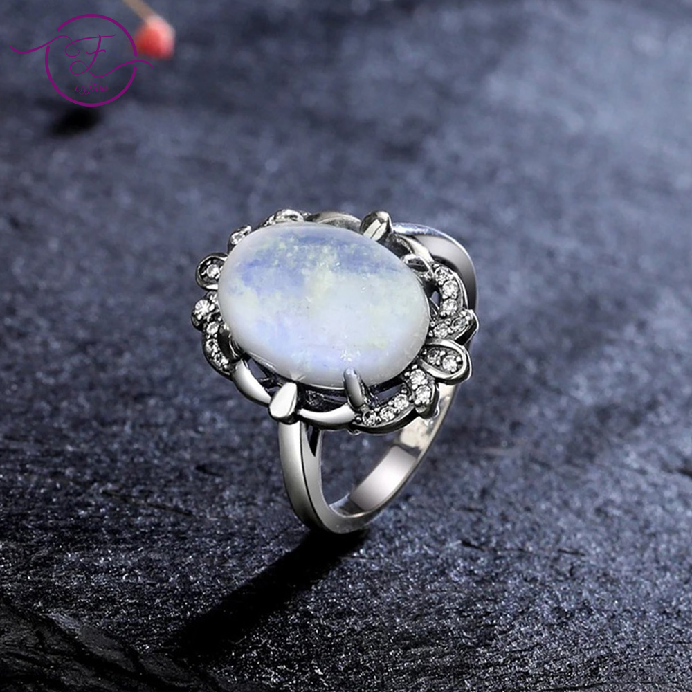 Turquoise Stone Ring - Vintage Mondstein Ringe für Frauen Männer