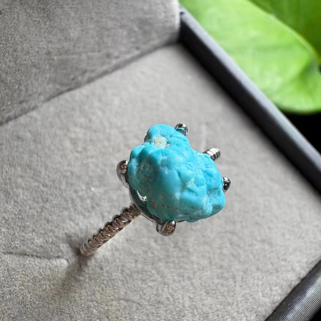 Turquoise Stone Ring - 1 Stück Fengbaowu natürlicher roher Türkis-Ring,