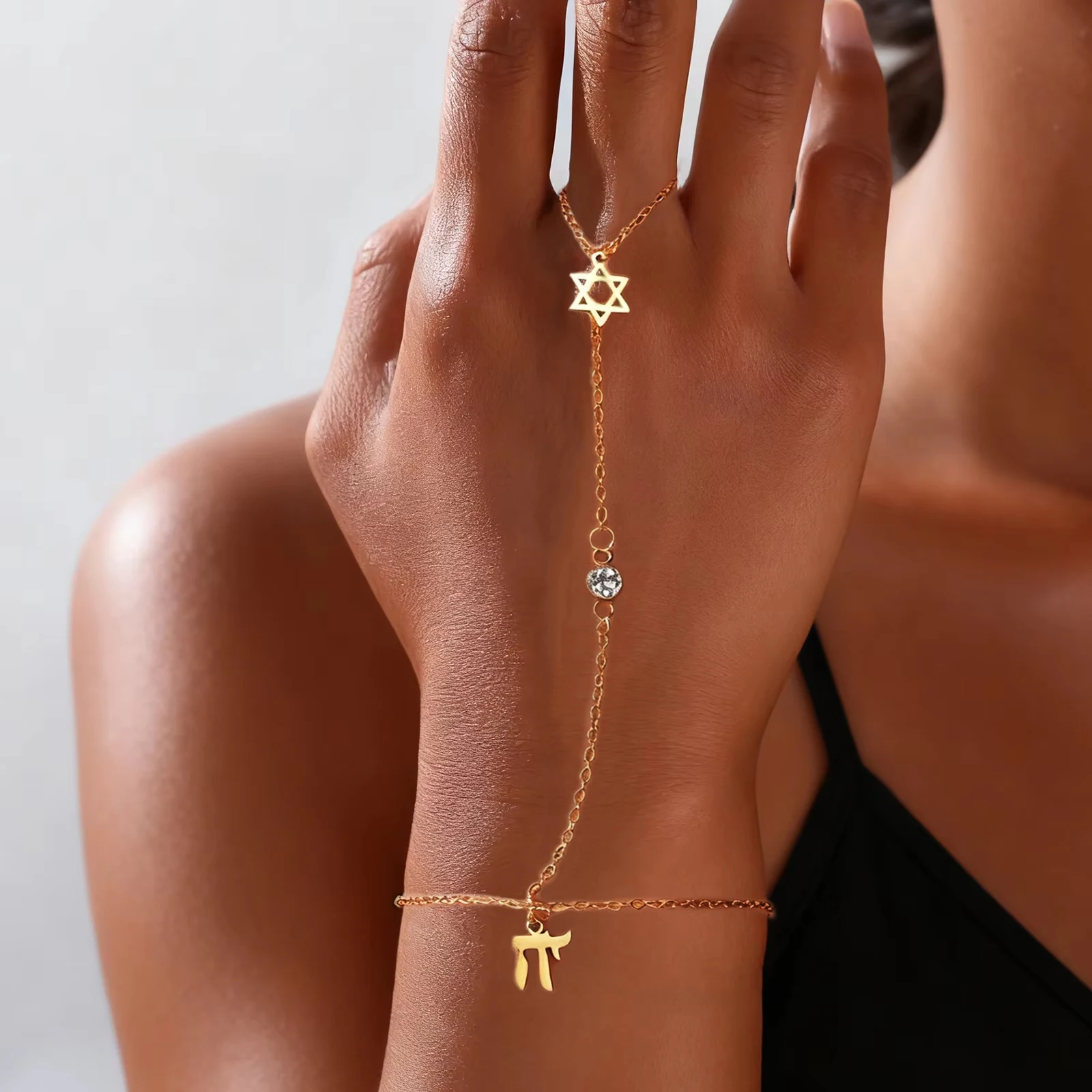 Jewelry & Watches Sp Z Oo Ul Frezerów 3 - Jüdischer Davidstern Hebräischer Buchstabe Chai Fingerarmband