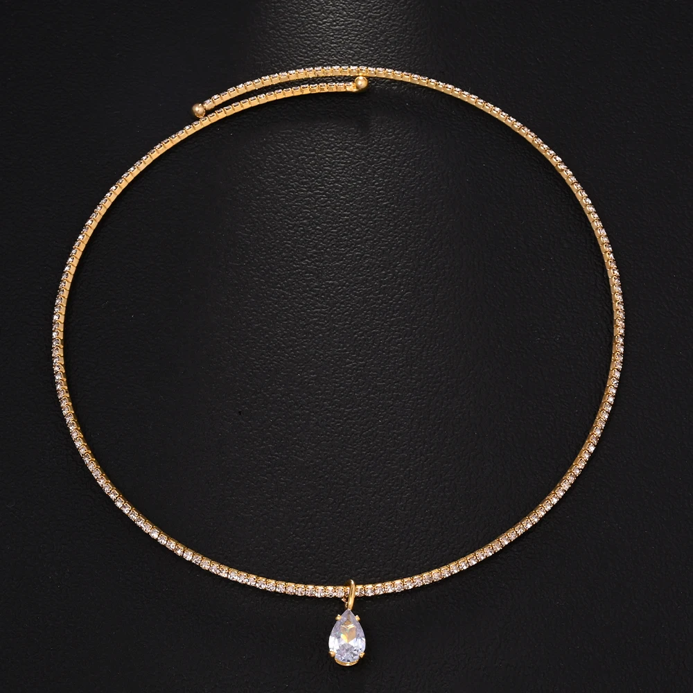 Crystal Choker Necklace - Stonefans Wassertropfen-Anhänger-Halskette, Hochzeit, luxuriös, Strass-Accessoires, Mode,