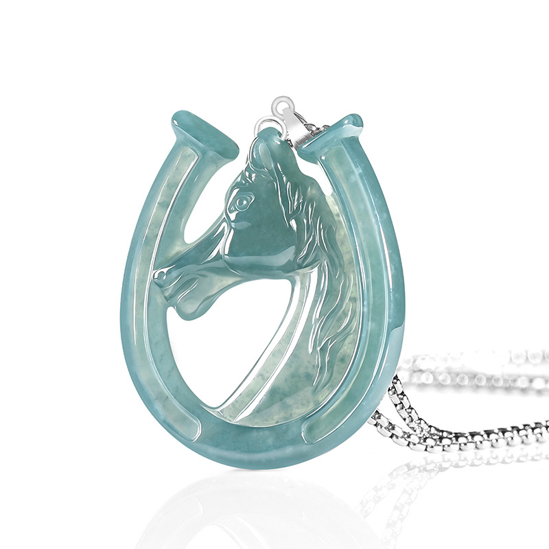 Jewelry & Watches Sp Z Oo Ul Frezerów 3 - S925 Silber Natürlicher Blauer Wasserjade Pferdehuf-Anhänger