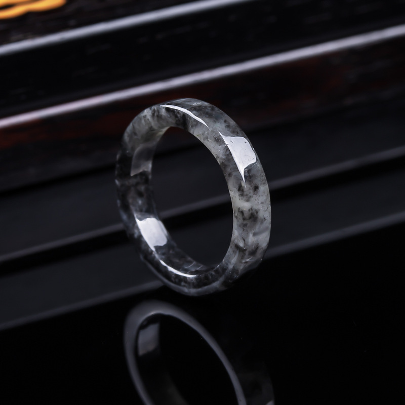 Jewelry & Watches Sp Z Oo Ul Frezerów 3 - Natürlicher A-Klasse Burmesischer, schwarzer Jadeit-Eisring, Schmuck