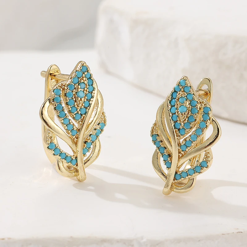 Turquoise Stone Ring - Kreative Blattförmige Creolen Vergoldet Türkis Brillante